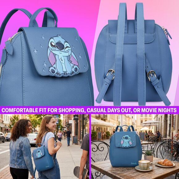 7158 Disney Stitch Backpack , Teens, Mini PU Leather Daypack